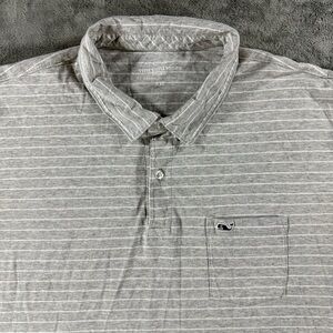 Vineyard Vines Gray Striped 1 Pocket Polo Classic Fit 100% Pima Cotton Casual